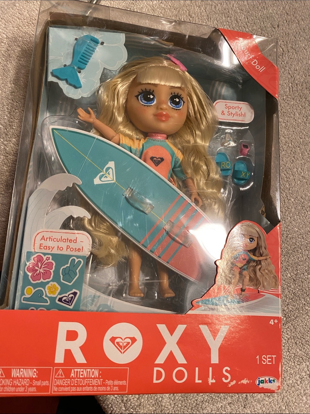 Roxy Blonde Surf Doll with Teal & Coral Outfit and Teal Surfboard